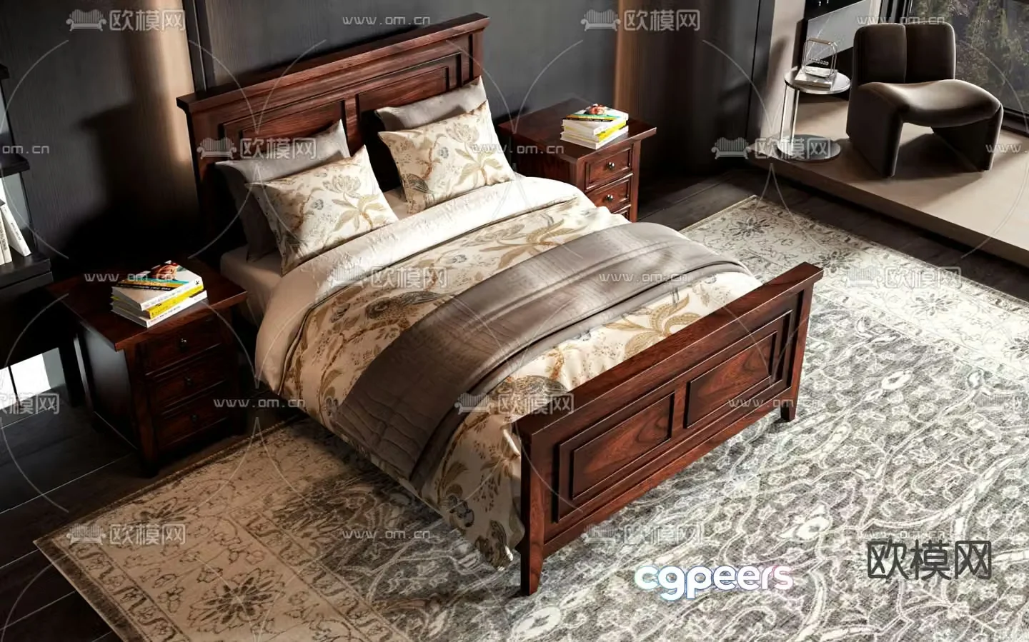 American double bed 3d model