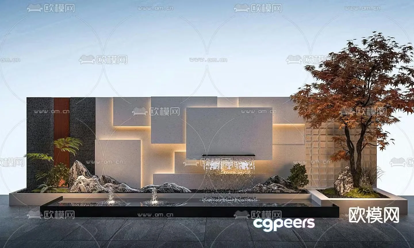 Fountain water feature stacked water feature wall 3d model