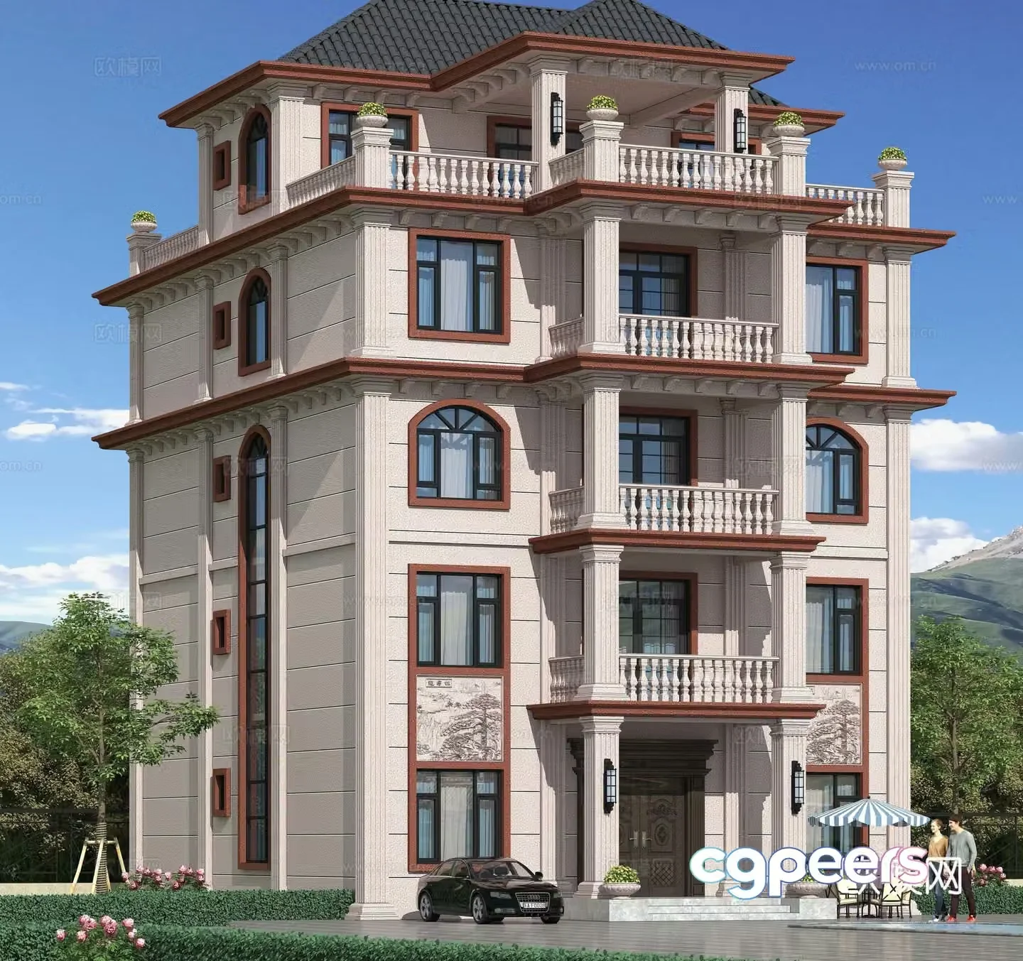 Modern single-family villa exterior 3D model