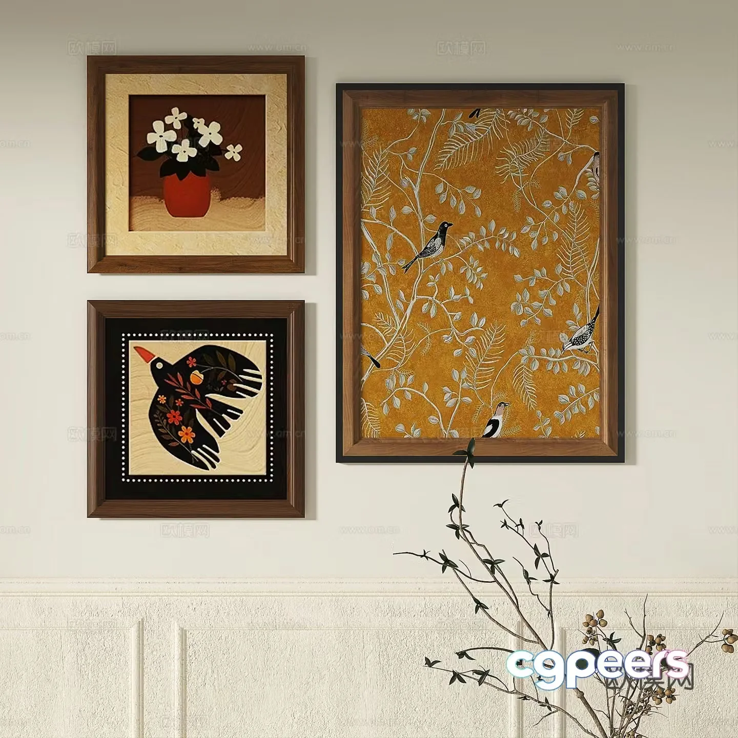 French retro abstract light luxury simple modern medieval decorative painting 3d model