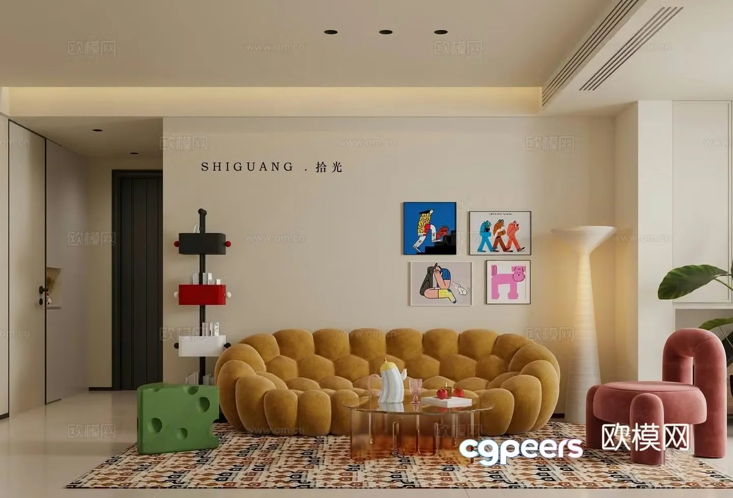 Modern home living room_Dopamine living room 3D model