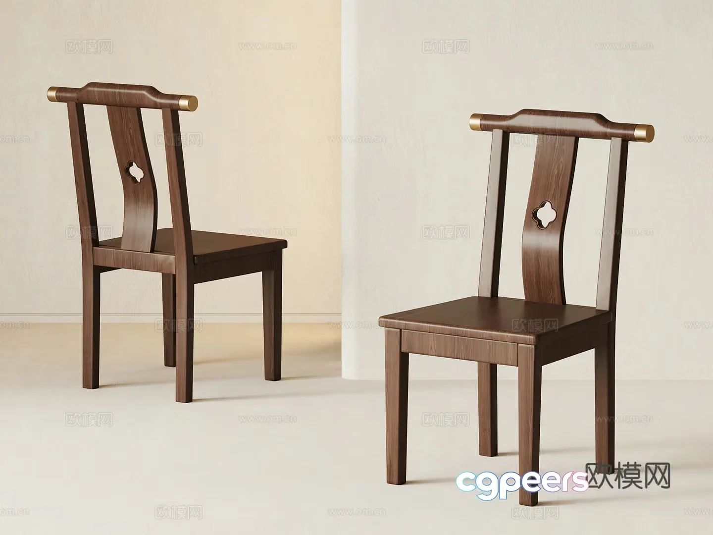 A Wooden Chair With A Brown Finish 3D Model – 15419 – VRAY Render