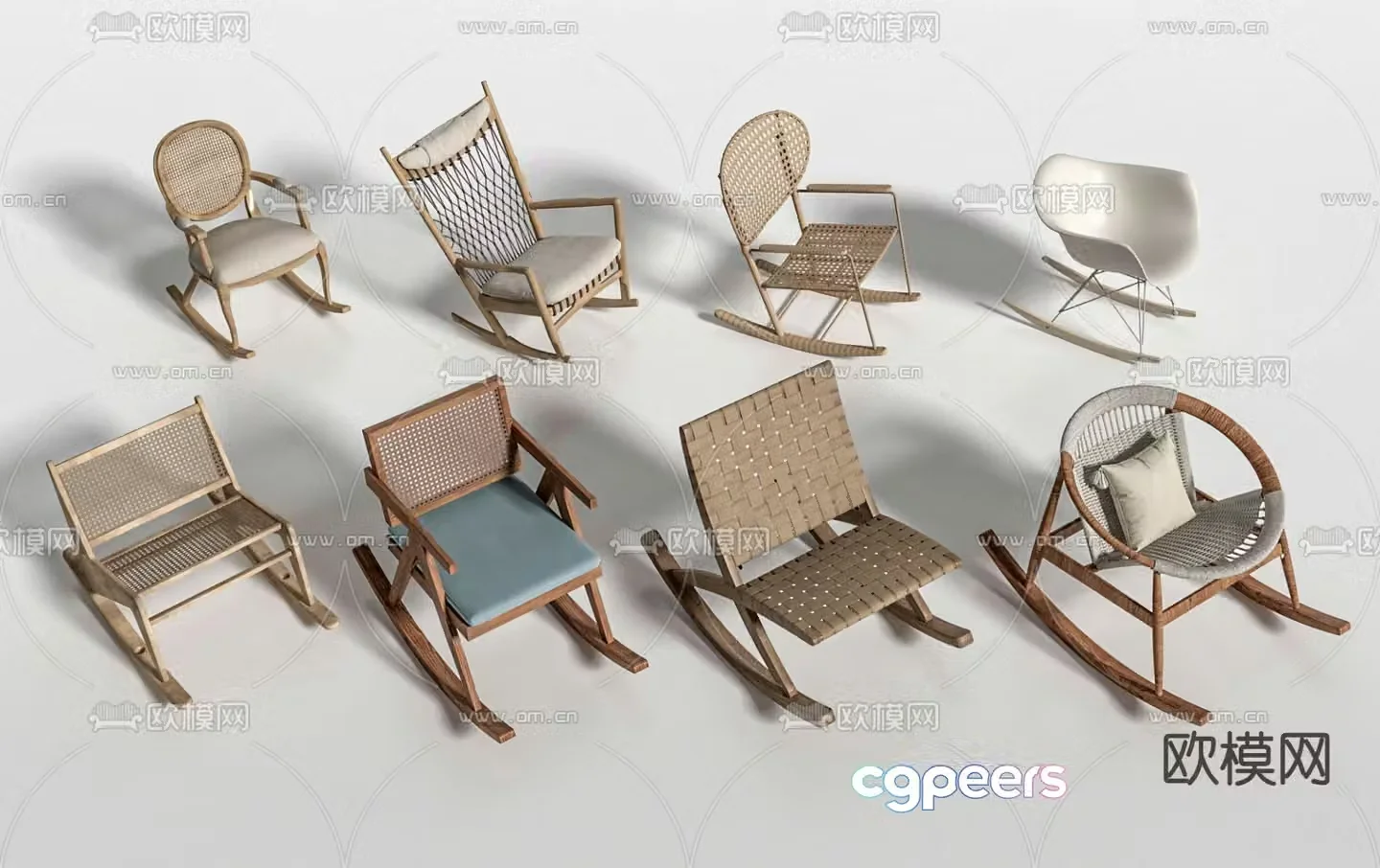Wabi-sabi chair rattan rocking chair 3d model