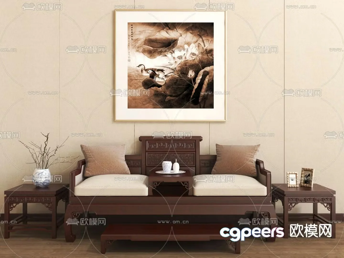 Chinese double sofa 3d model