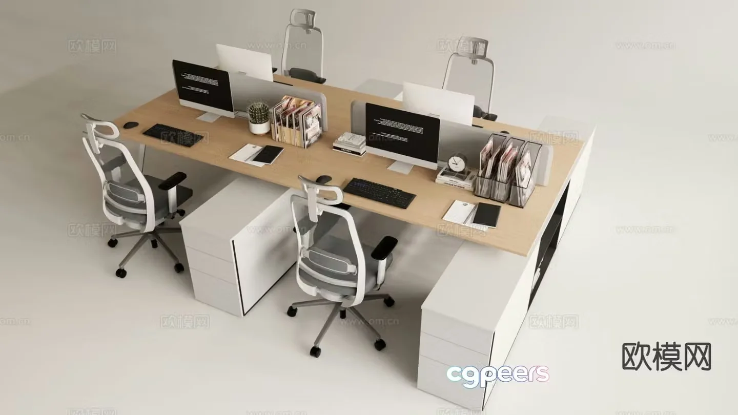 Office desk and chair work station screen card position 3d model