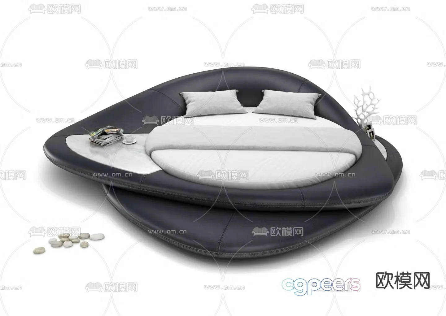 Personalized leather bed round bed 3d model
