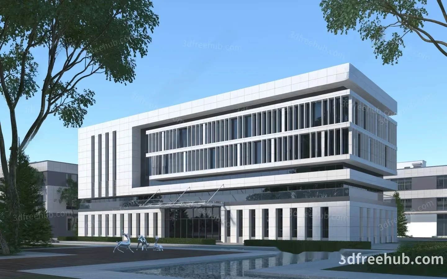A Modern White Building 3D Model – 19653 – VRAY Render