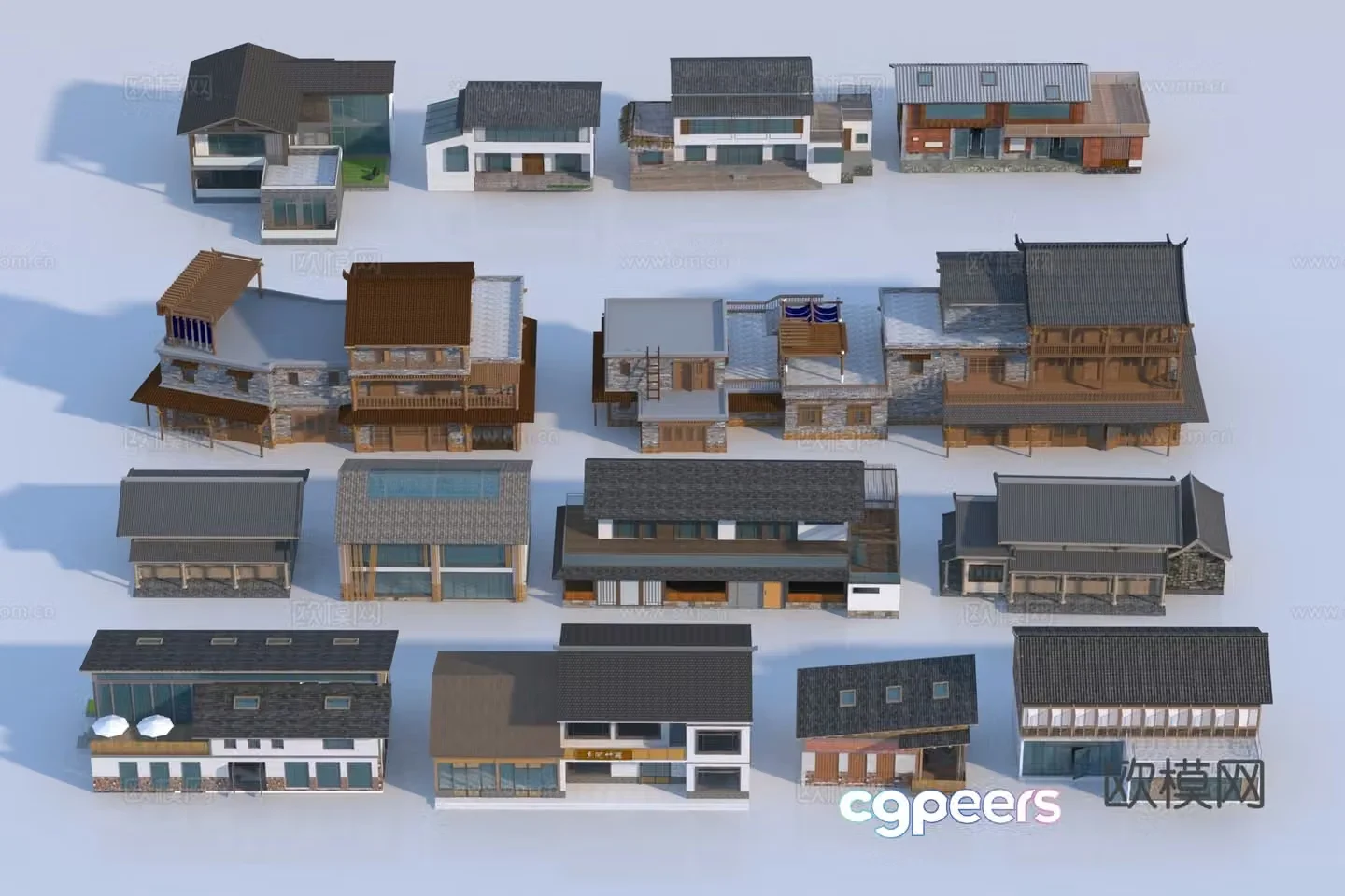 New Chinese style homestay building 3D model