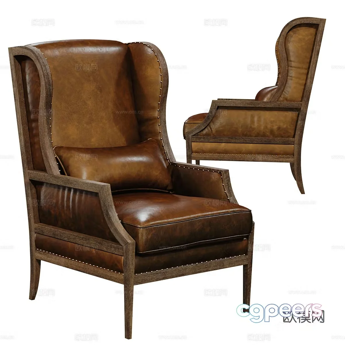 American French leather armchair 3d model