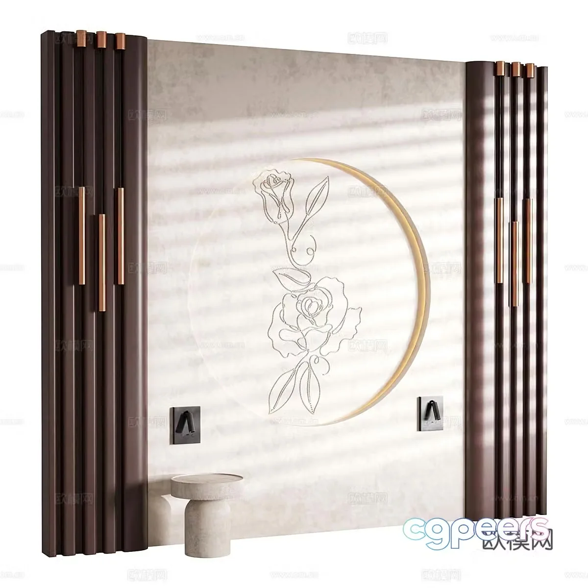 New Chinese style light luxury bedside background wall 3D model