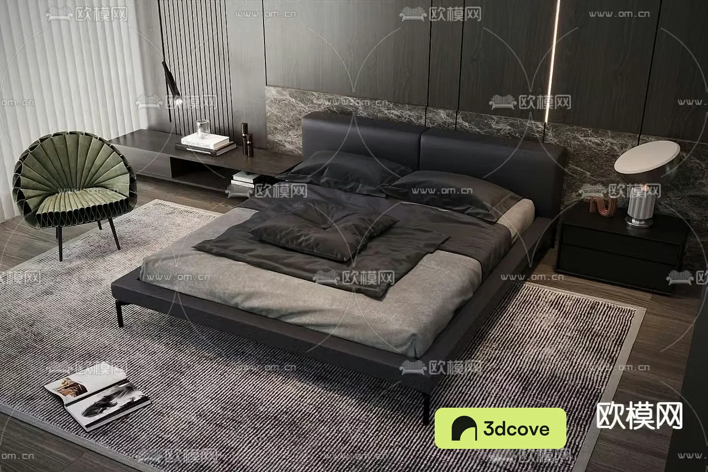 Modern double bed leather bed