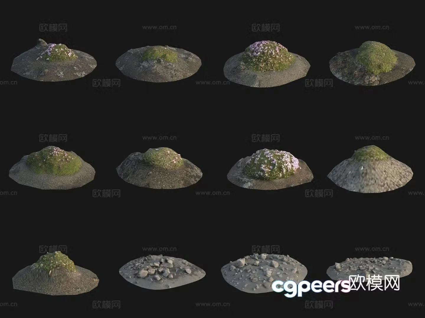 Rock moss big stone pile 3d model