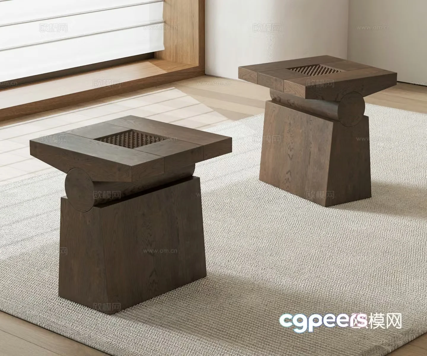 DESIGN BY OKHA Medium-old old wooden stool Square wooden stool Wooden stool 3d model