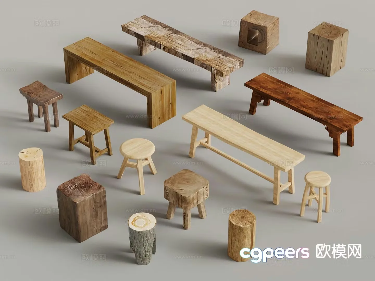 wabi-sabi stool bench shoe changing stool 3d model