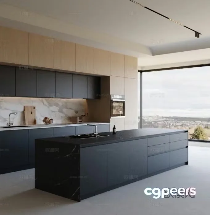 Open kitchen island cabinet 3d model