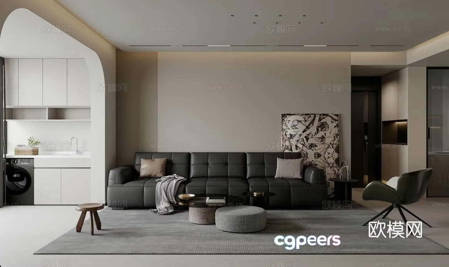 Modern living and dining room 3d model