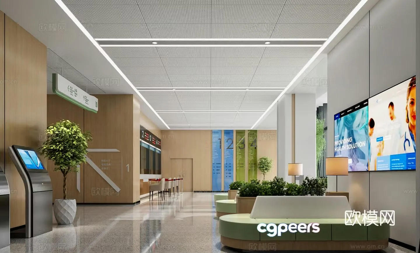 Modern hospital hall 3d model