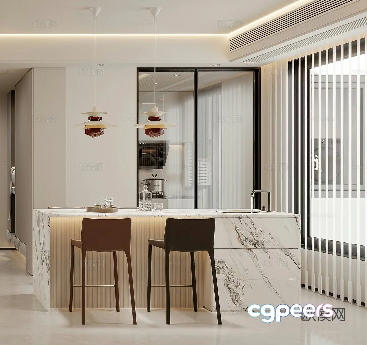 Modern restaurant Bar Island Modern living restaurant Light luxury restaurant Modern living restaurant Chandelier 3d model