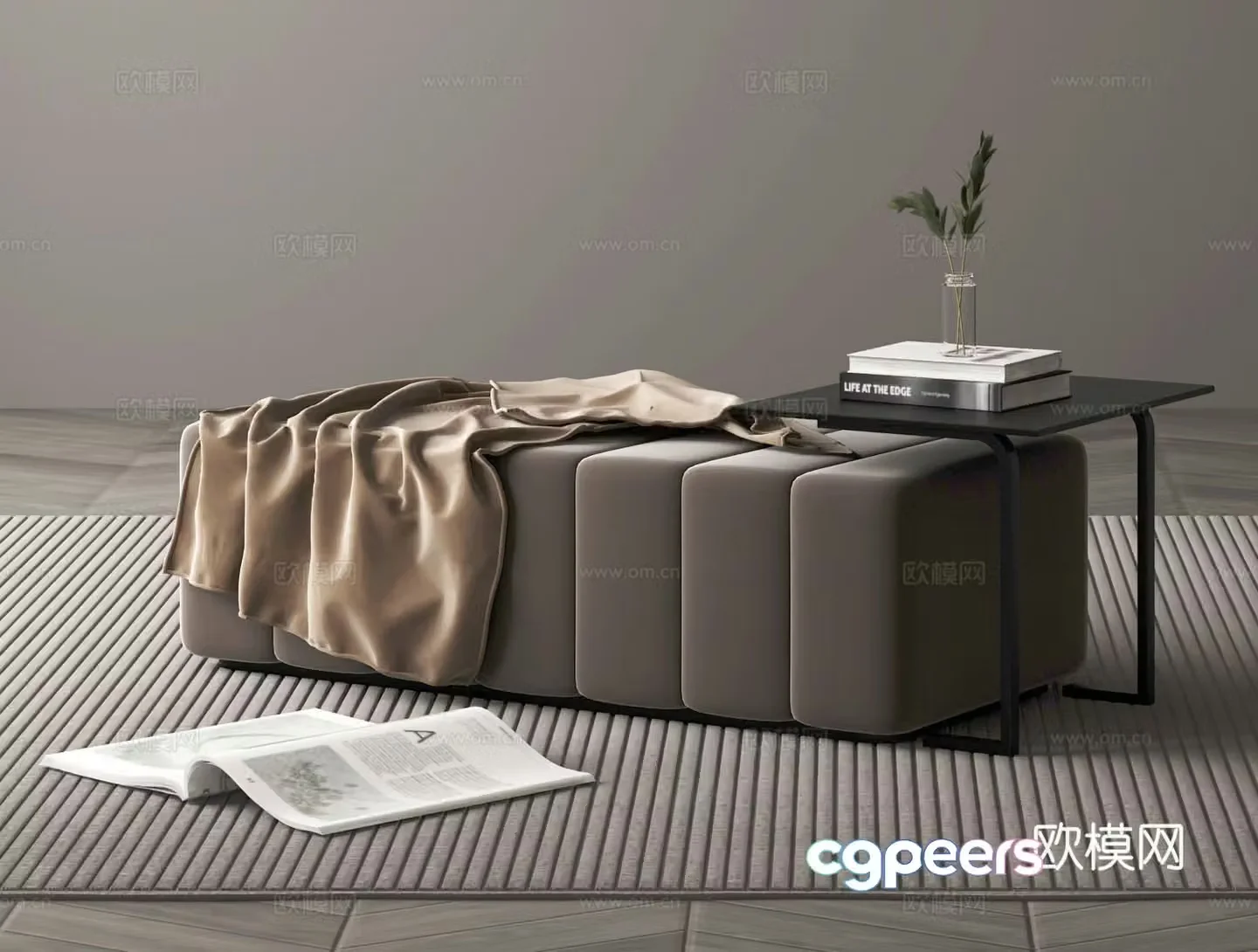 Bottom stool sofa bench 3d model
