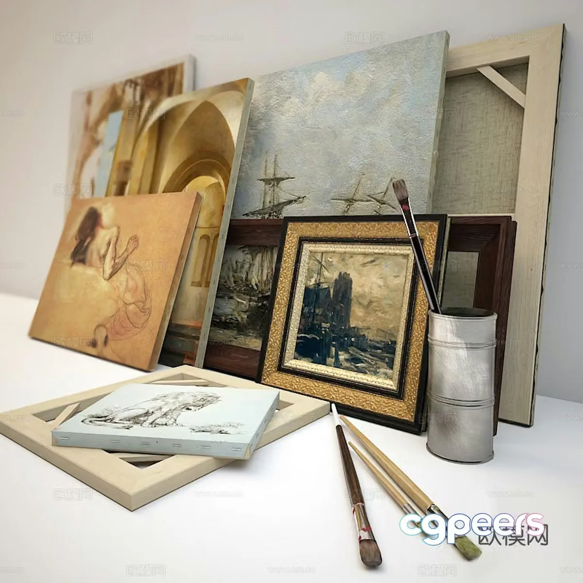 Modern painting combination brush painting tool 3d model