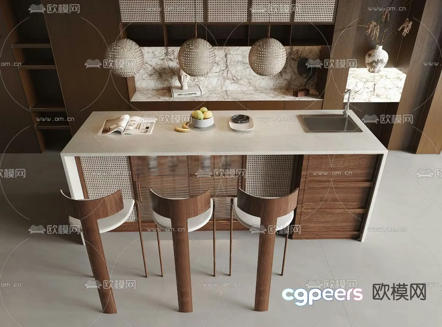 Wabi-sabi bar island bar water bar 3D model