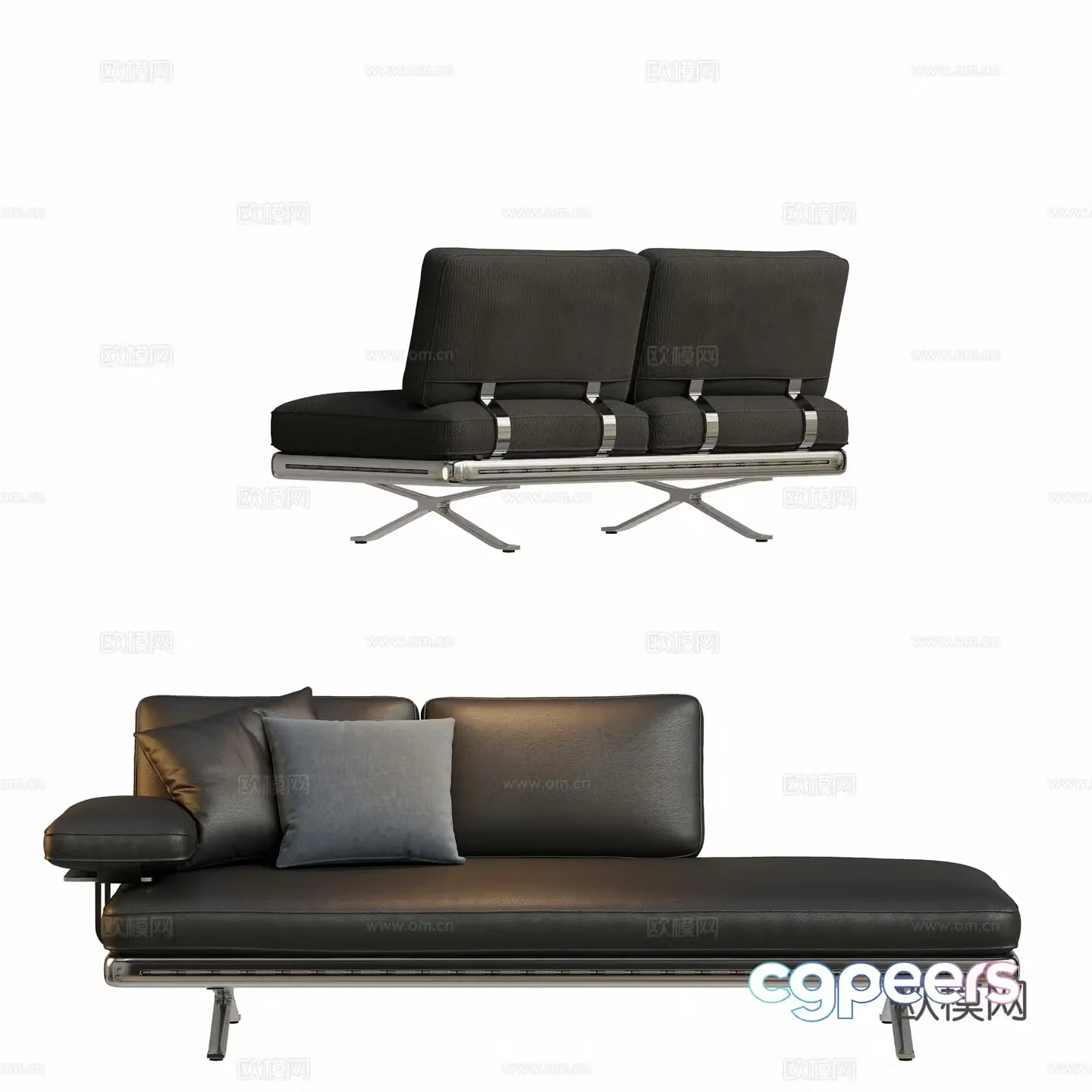 Double sofa leather sofa 3d model