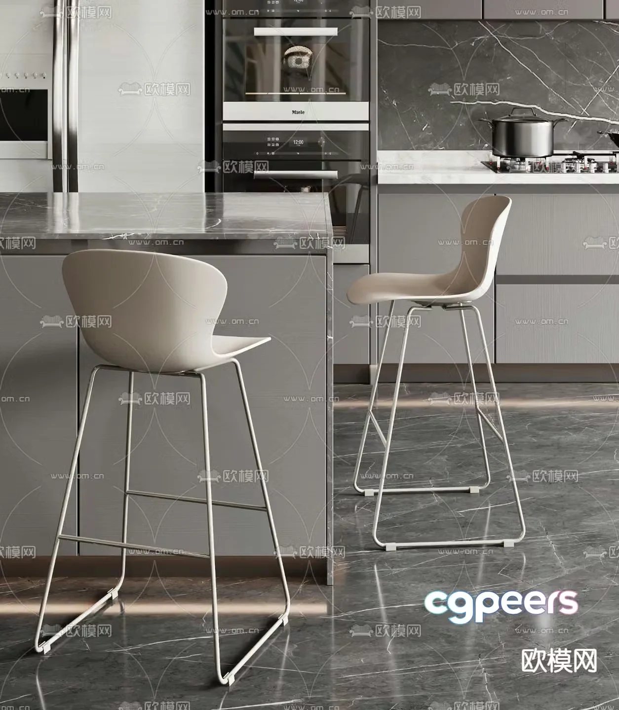 Light luxury bar chair bar stool high stool 3D model