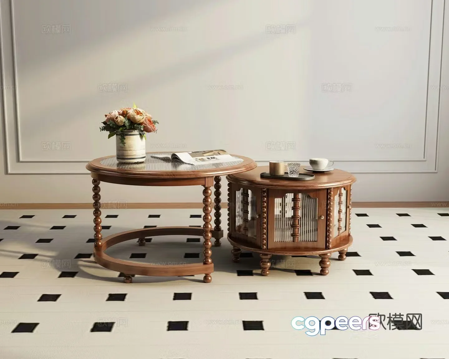Solid wood coffee table combination 3D model