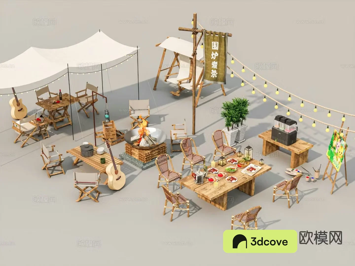 Camp tent camping sketch camping folding table and chairs