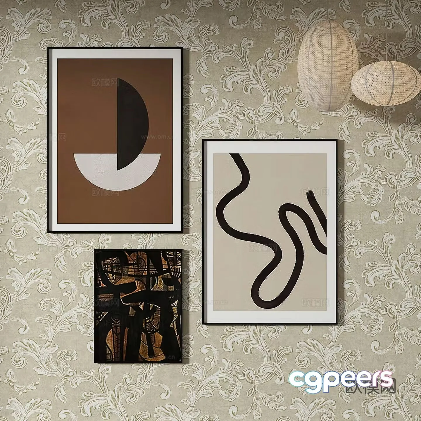 Simple European retro painting decorative painting hanging painting 3D model