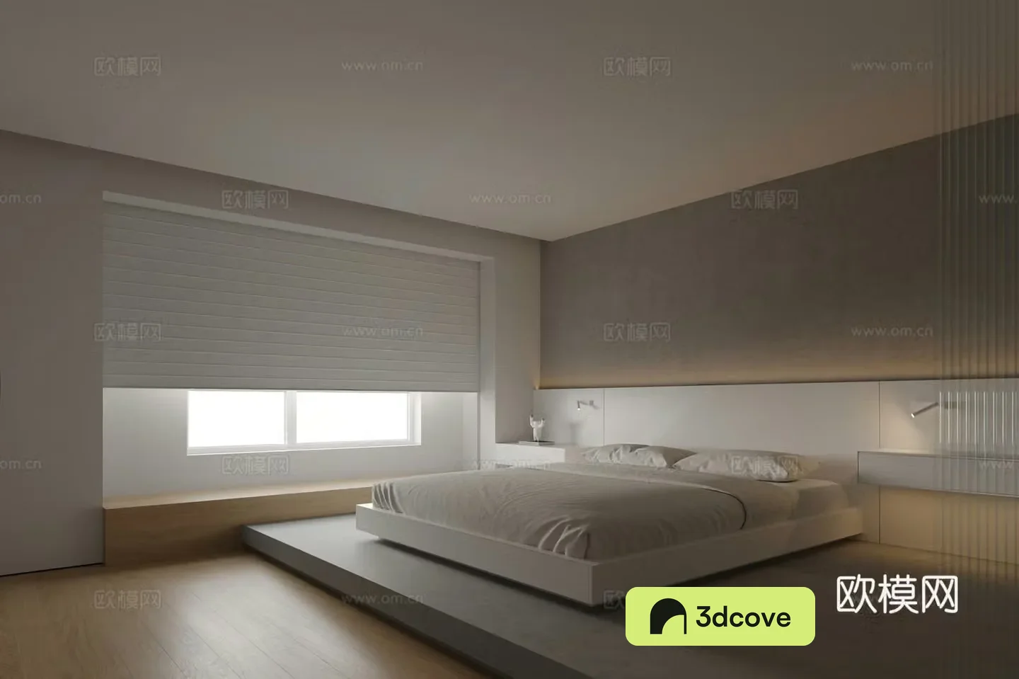 Modern minimalist cement bedroom suspended bed double bed hanging bedside table wooden floor