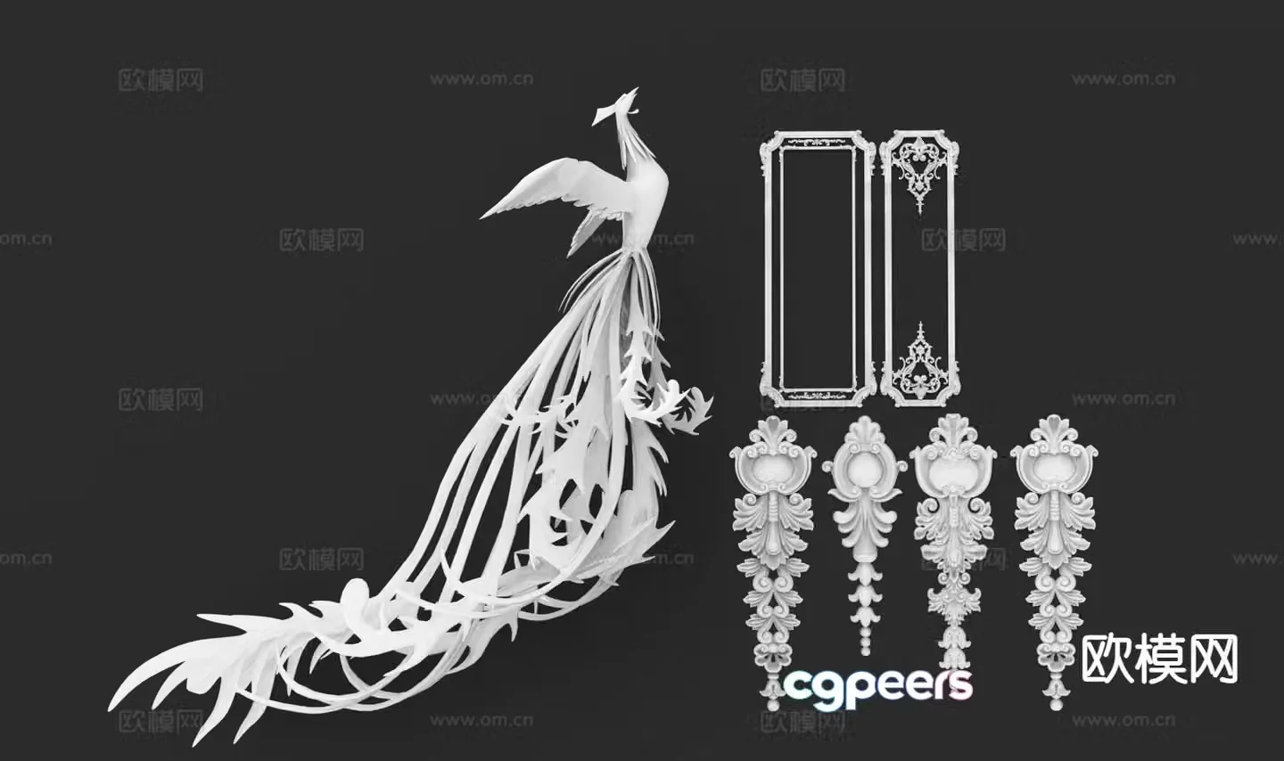 plaster sculpture furnishings phoenix sculpture horn flower 3d model