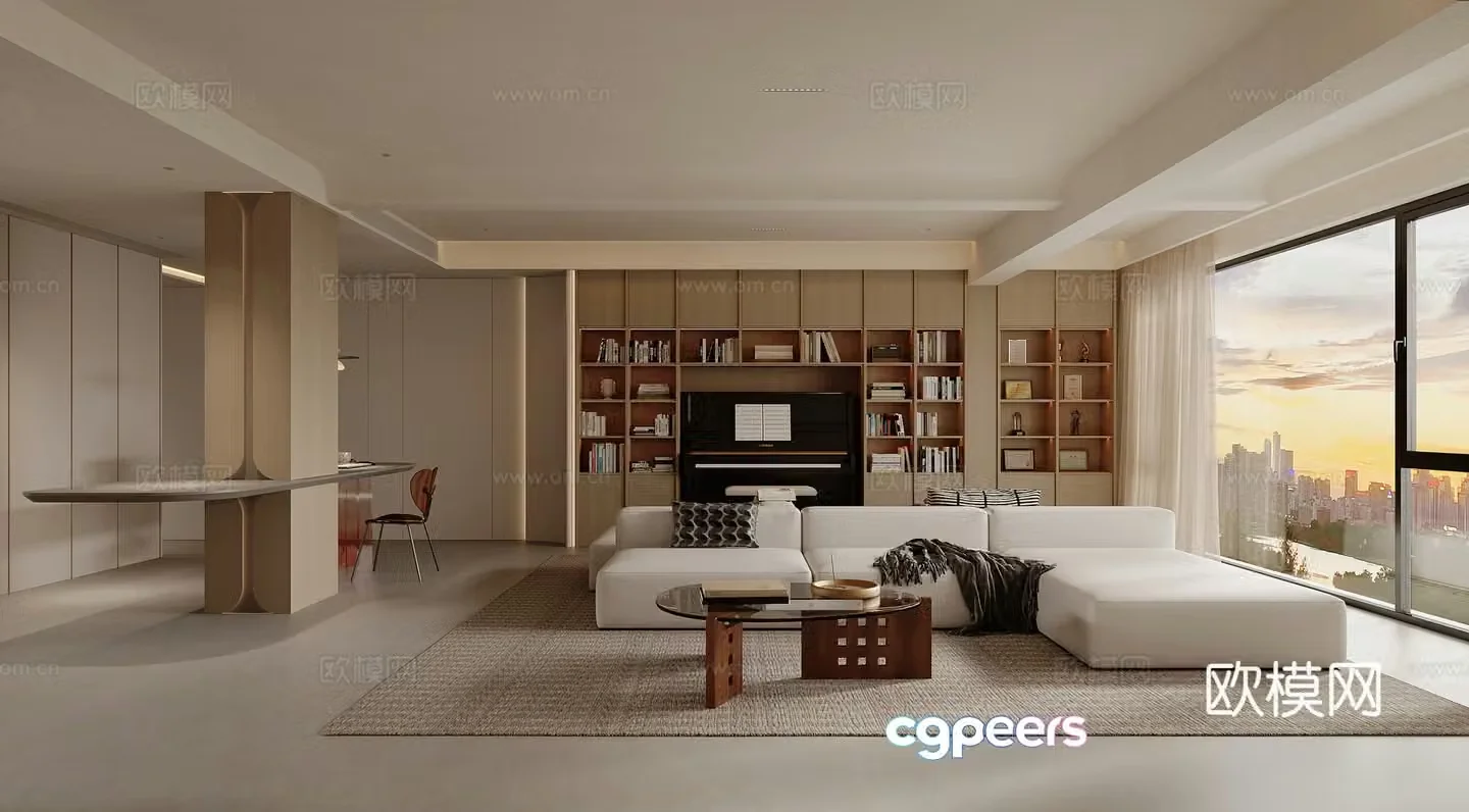 Creamy living room 3d model
