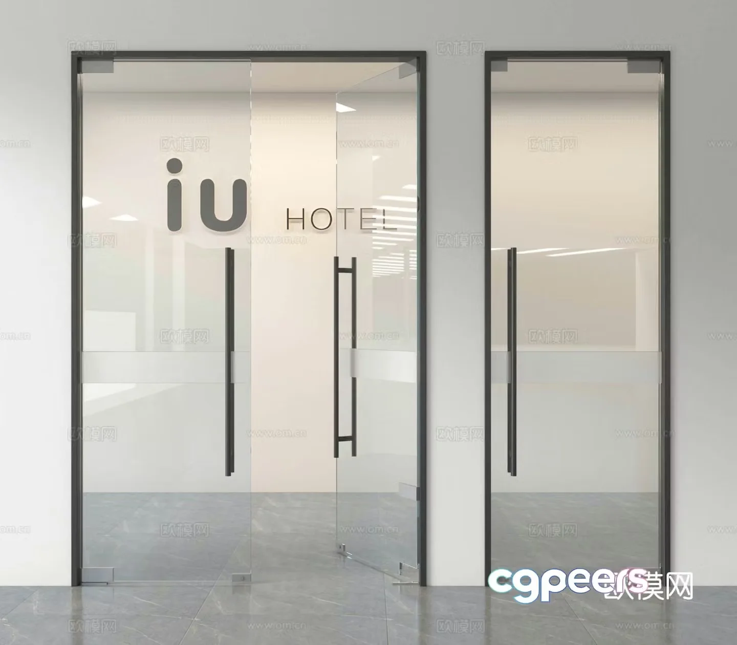 Office glass door double-open door glass partition glass door office door 3d model