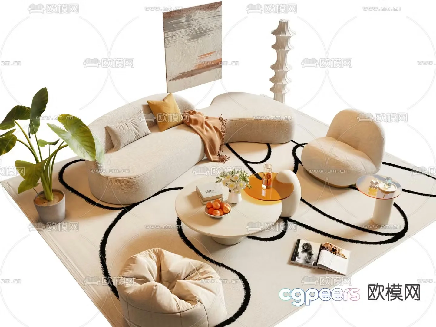 Cream style modular sofa 3d model