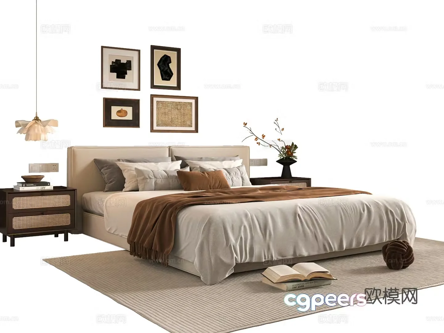 Middle-aged double bed 3D model