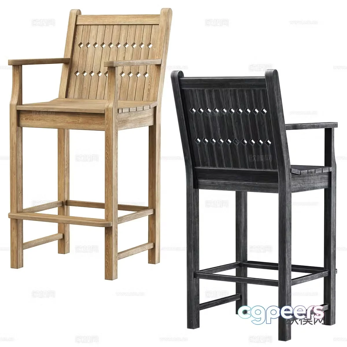 American wooden bar stool 3D model