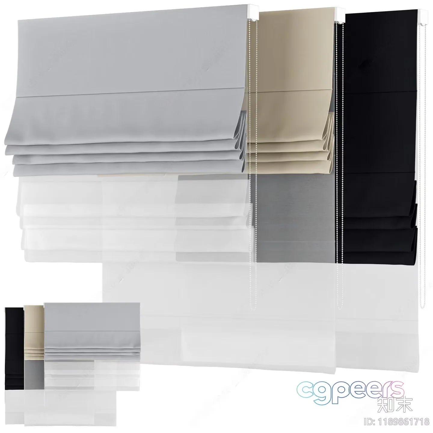 A Stack Of Folded White Gray And Black Curtains 3D Model – 22728 – CORONA Render