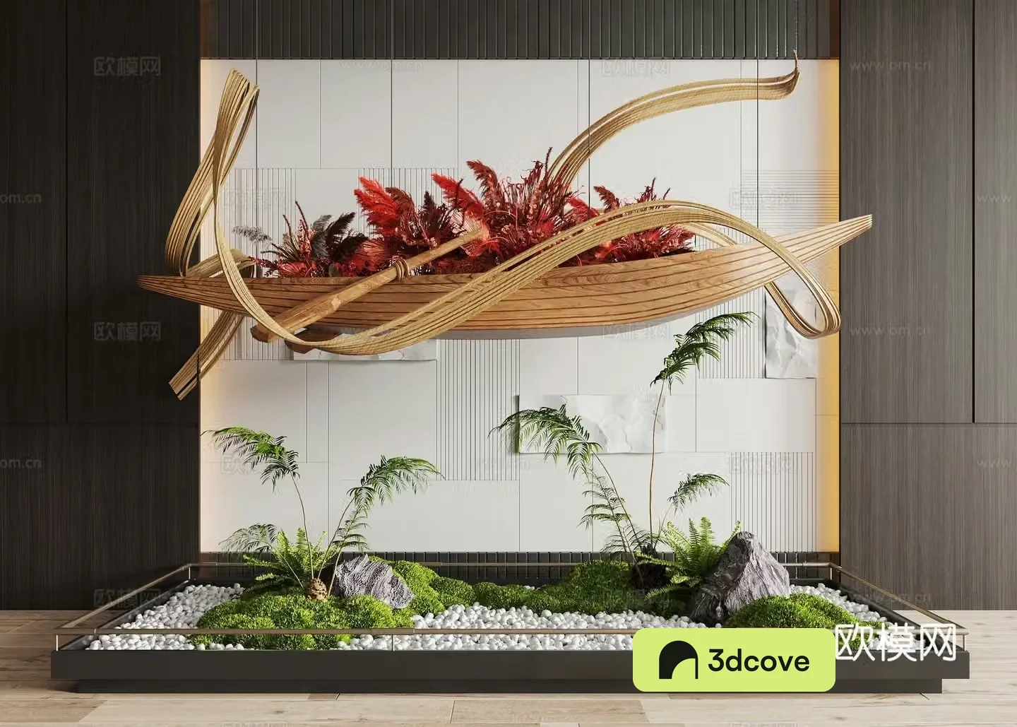 Modern interior landscape landscaping Moss landscape sketch rattan weaving installation art installation