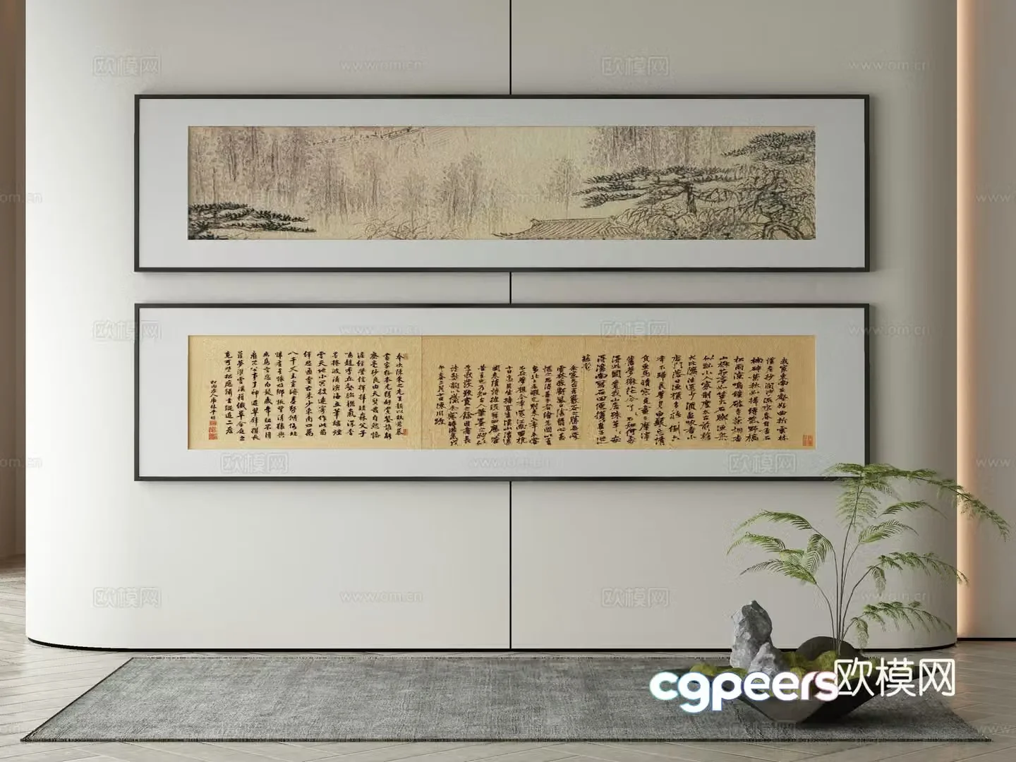 New Chinese style ink painting decorative painting 3D model