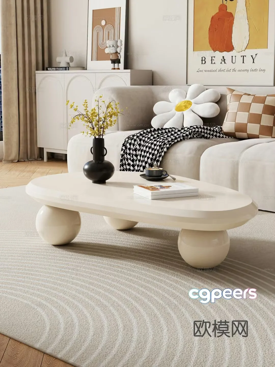 Creamy living room mother-child coffee table sofa coffee table combination decoration 3d model