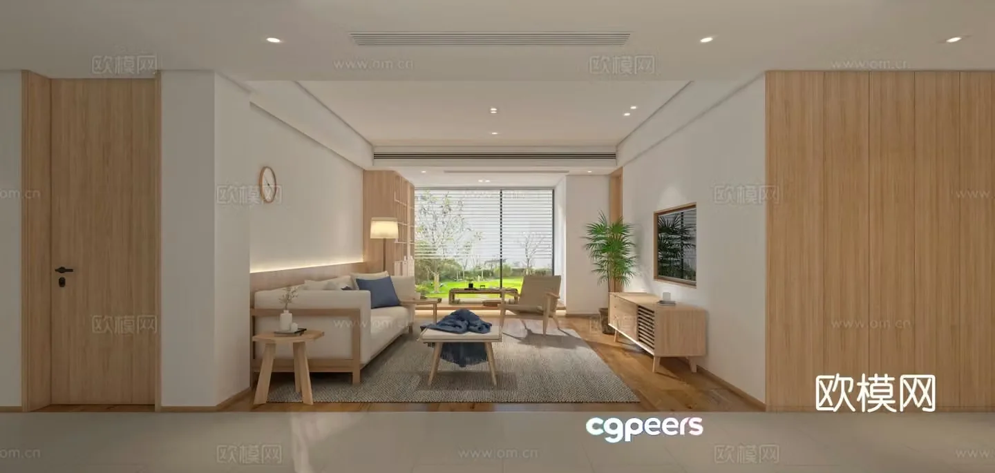 3D model of log style living room