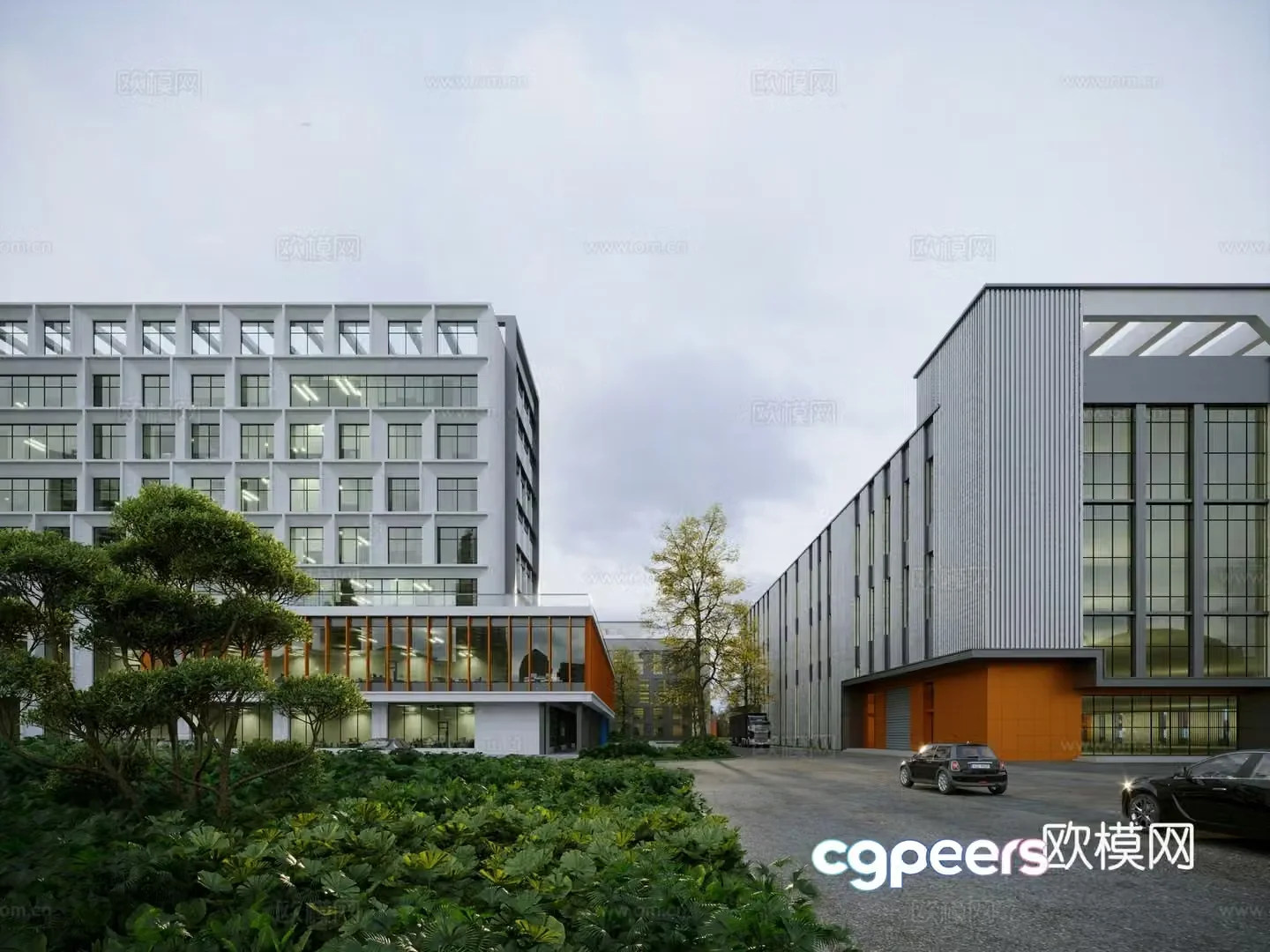 Factory exterior 3D model of office building exterior