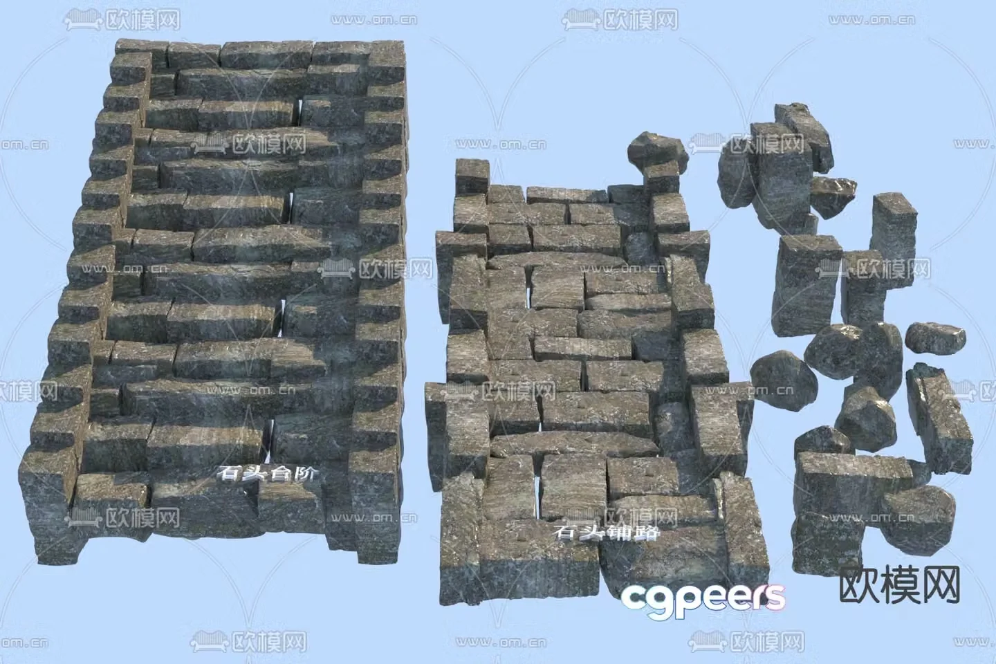 Stone path steps bluestone slab stone 3d model