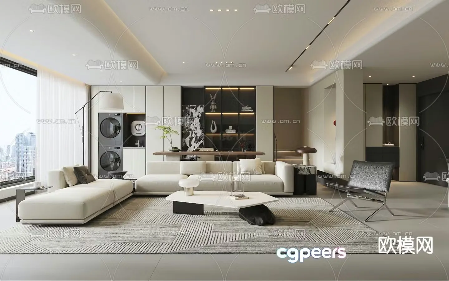 Modern living and dining room 3d model