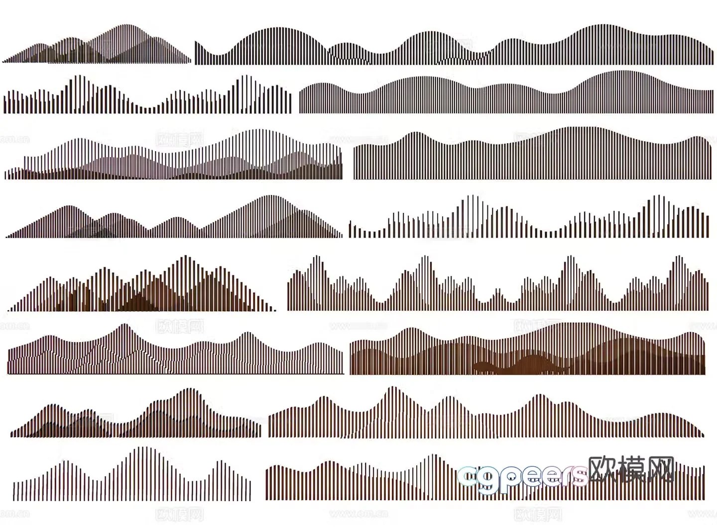 New Chinese style mountain grille landscape wall landscape grid landscape wall cloud pattern grille background wall wavy screen partition 3D model