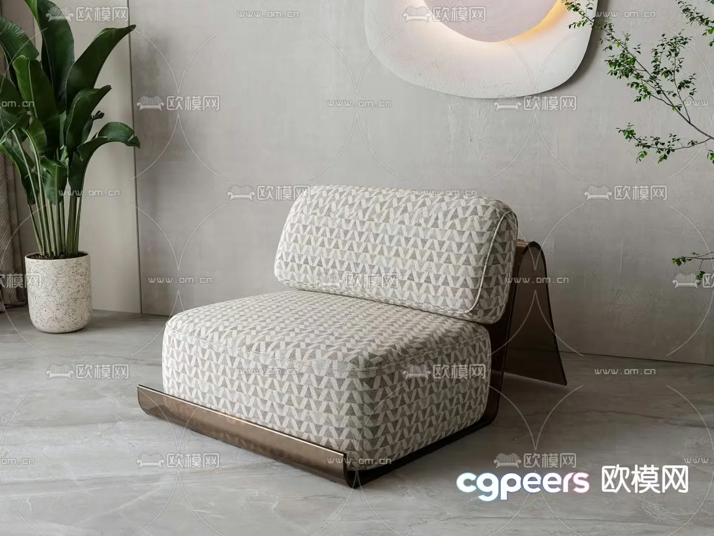 Single sofa fabric sofa 3d model
