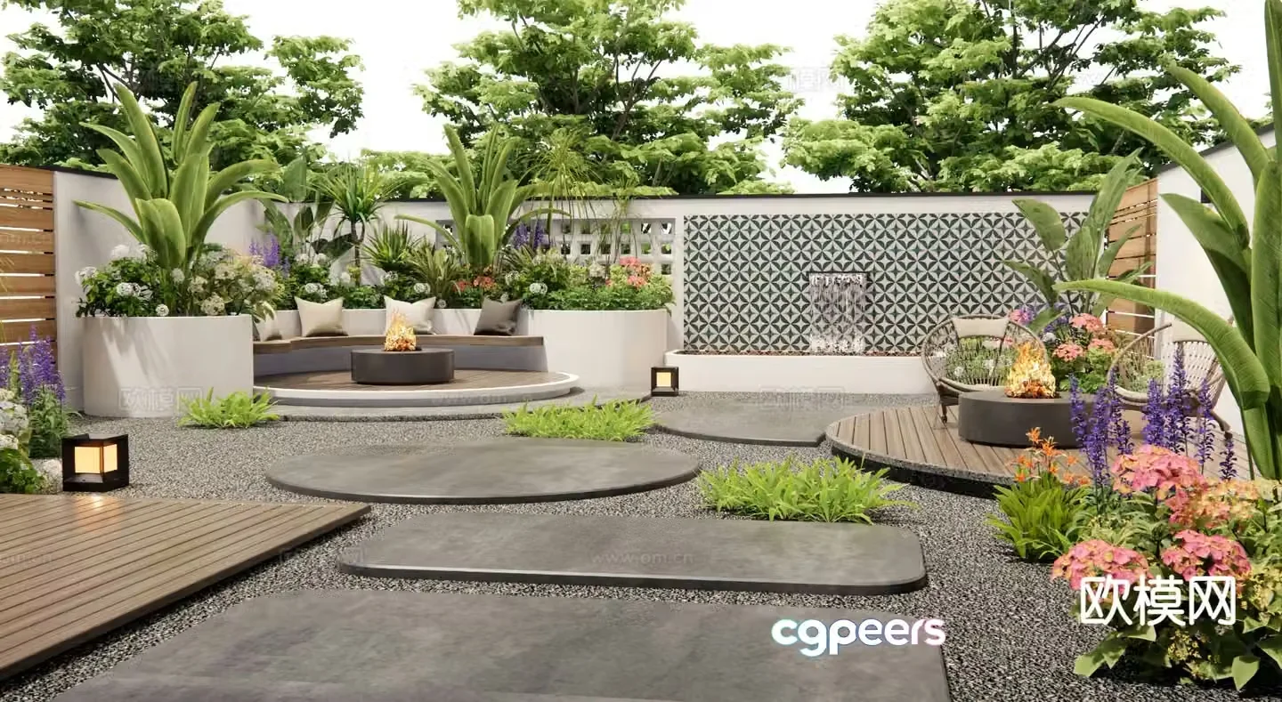 Modern villa courtyard garden landscape 3d model