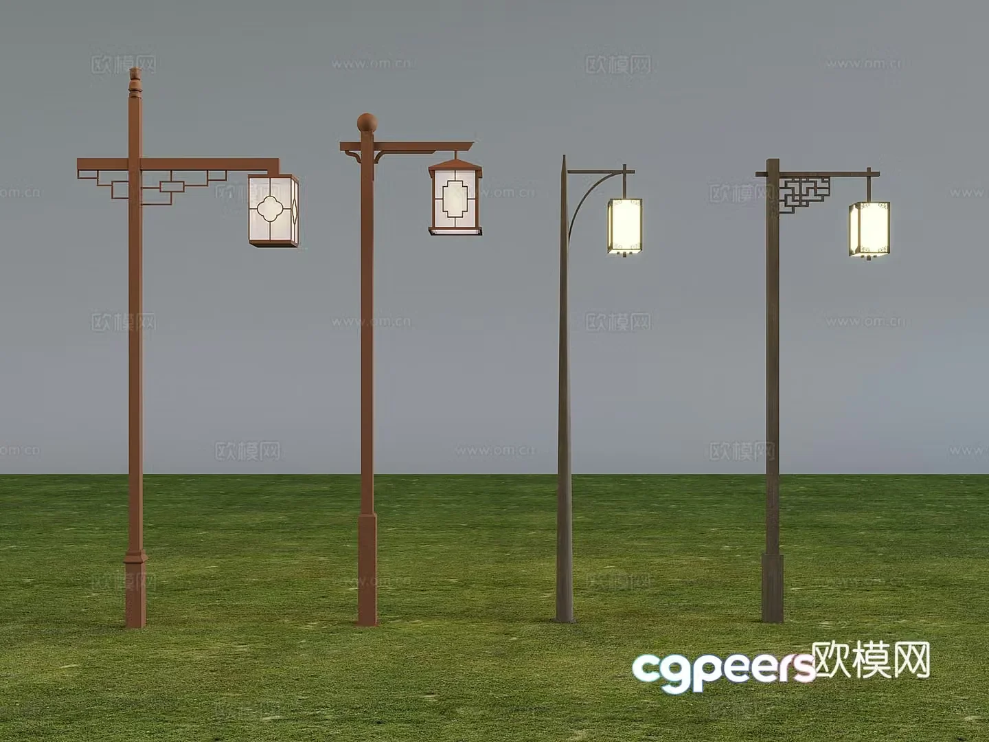 New Chinese style outdoor street lights high pole landscape street lights wooden street light pole lamp post 3D model