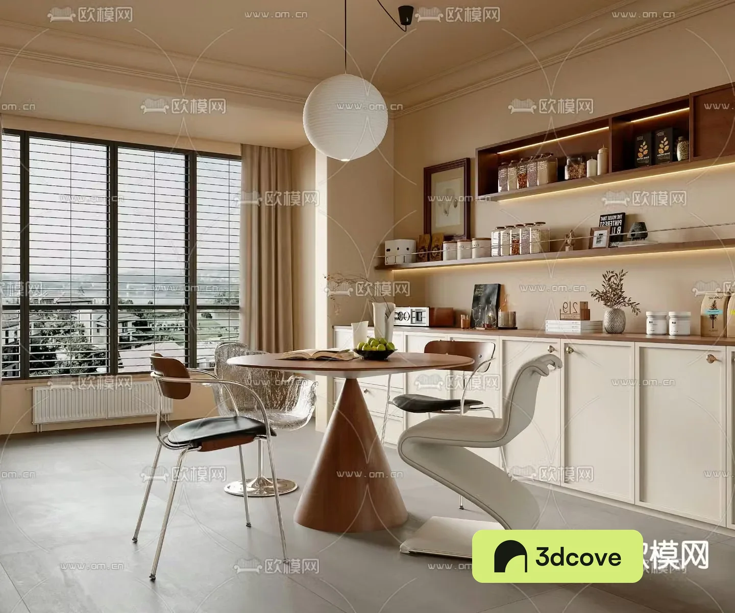 Middle style restaurant round table 3d model